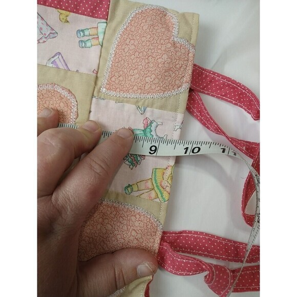 Handmade New Quilted Square Pink Creme Hearts Paper Doll Book Bag/ Library Bag. - Picture 10 of 11